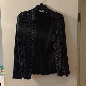 New York & Company Black and White Polka Dot Button Down Shirt